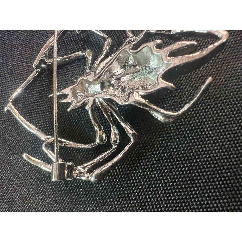 Large Silver‎ Tone Spider Brooch Clear Rhinestone Statement Halloween Gothic
